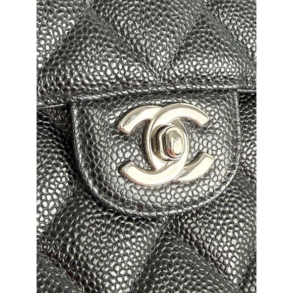 Chanel Jumbo Classic Flap Bag Black Caviar Leather Silver Hardware B-5 - Picture 16 of 16